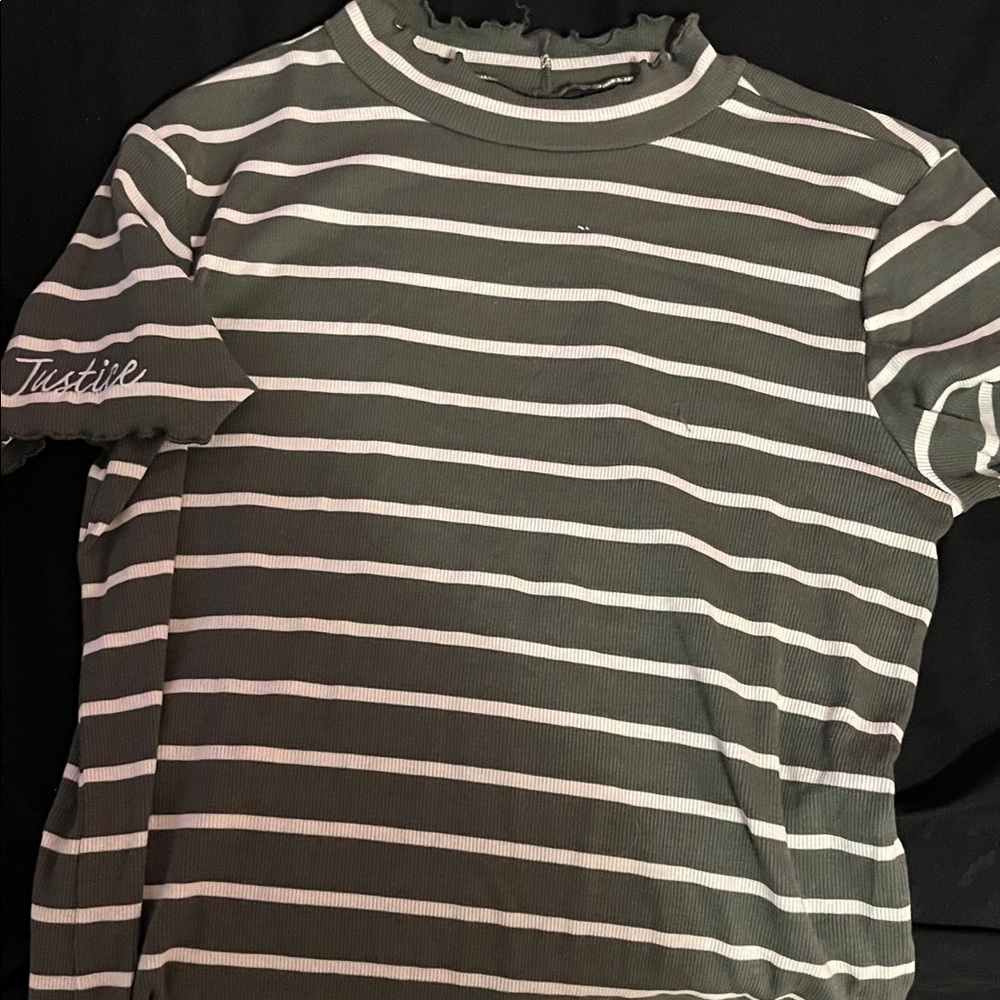 Justice Gray and White Striped Tee